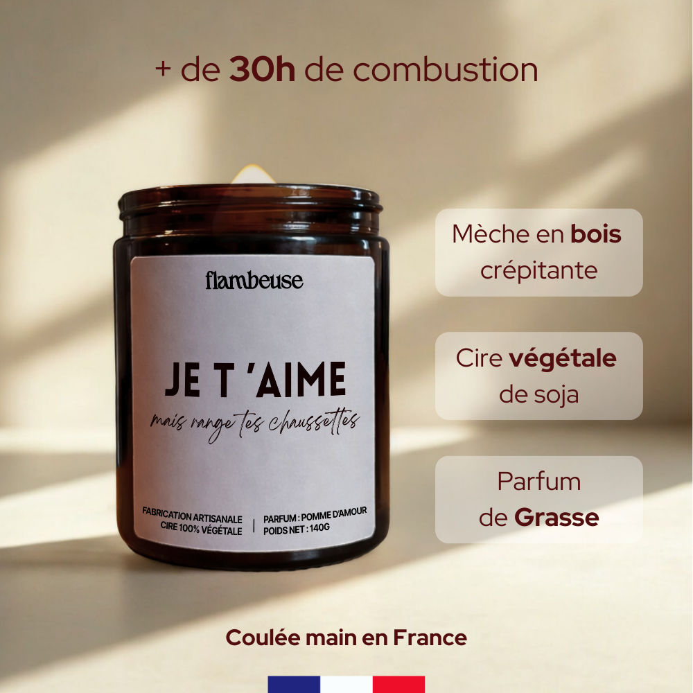 Bougie "Je t'aime mais range tes chaussettes"