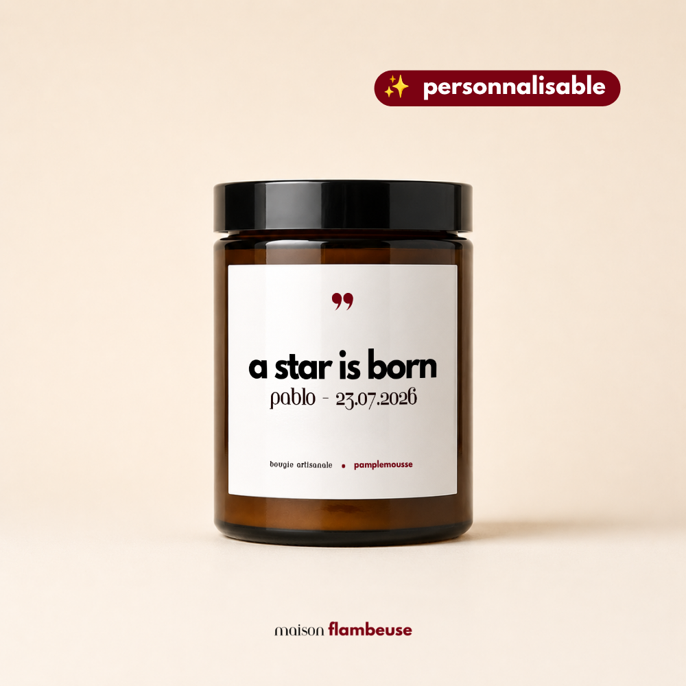 Bougie naissance personnalisée "A star is born"