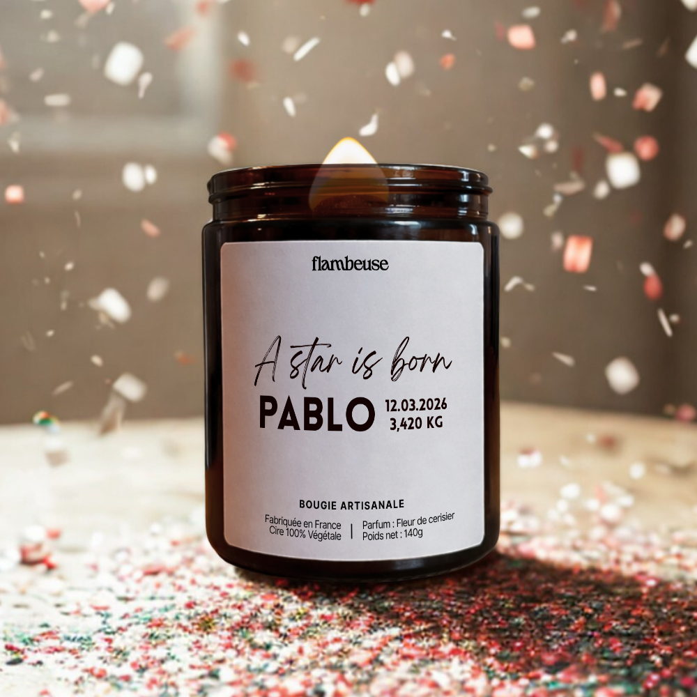 Bougie naissance personnalisée "A star is born"